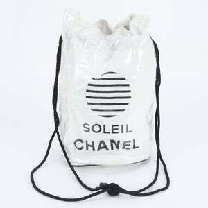 Chanel Soleil Logo Pool Bag, Drawstring Type, White Shoulder Handbag, Women's